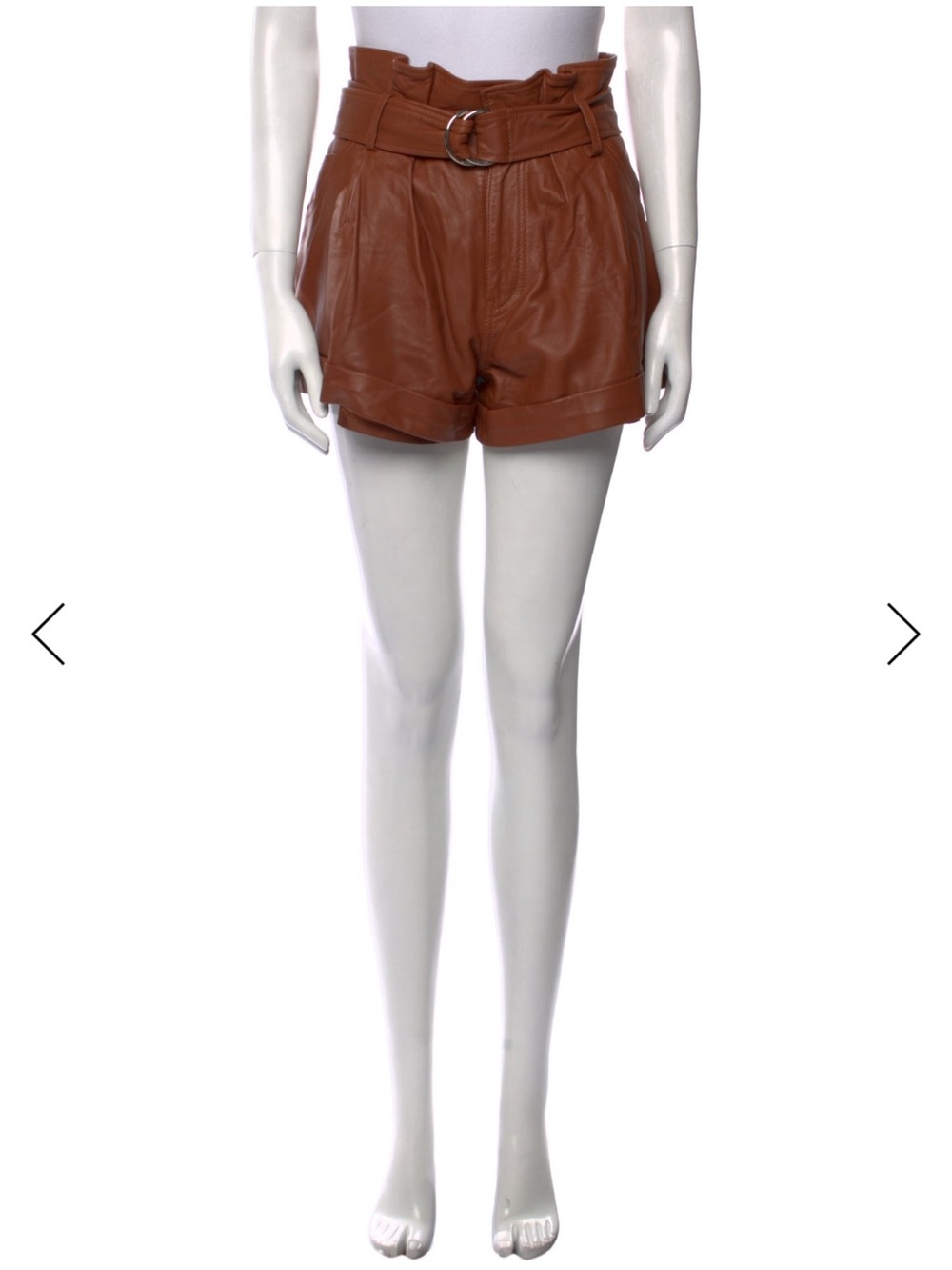 Marissa Webb Cognac High-Waist Belted Paperbag Leather Shorts
